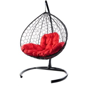 Подвесное кресло из ротанга "XL" черное с красной подушкой M-Group