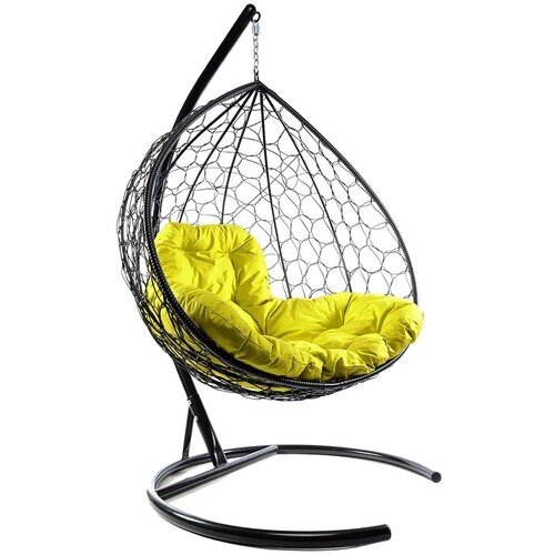 Подвесное кресло из ротанга "XL" черное с жёлтой подушкой M-Group