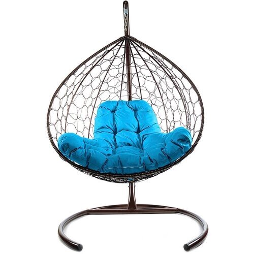 Подвесное кресло из ротанга "XL" коричневое с голубой подушкой M-Group