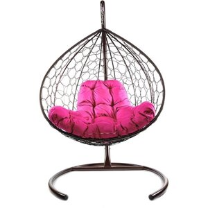 Подвесное кресло из ротанга "XL" коричневое с розовой подушкой M-Group
