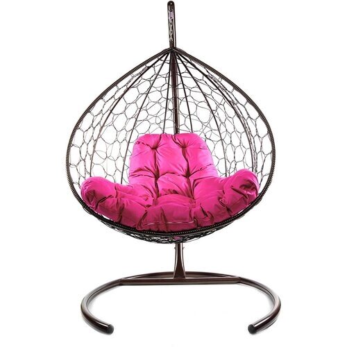 Подвесное кресло из ротанга "XL" коричневое с розовой подушкой M-Group