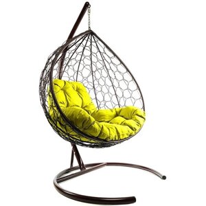 Подвесное кресло из ротанга "XL" коричневое с жёлтой подушкой M-Group