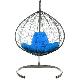 Подвесное кресло из ротанга "XL" серое с синей подушкой M-Group
