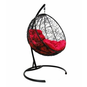 Подвесное кресло кокон"круглый" ротанг цвет: черный ; подушка: красный