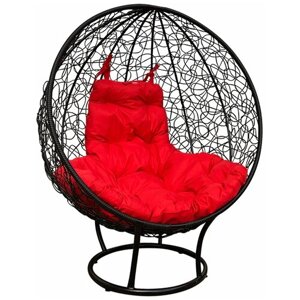 Подвесное кресло кокон M-GROUP Круг ротанг черное, красная подушка