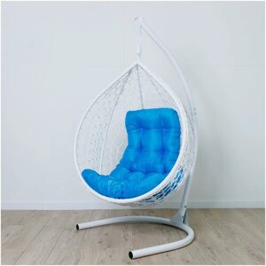 Подвесное кресло кокон STULER Plaint Ажур Белый 100х63х175 для дачи и сада садовое кресло с голубой подушкой