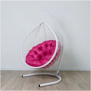 Подвесное кресло кокон STULER Plaint Ажур Белый 100х63х175 для дачи и сада садовое кресло с круглой розовой подушкой