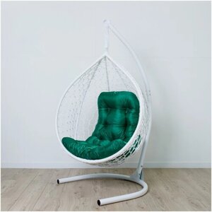 Подвесное кресло кокон STULER Plaint Ажур Белый 100х63х175 для дачи и сада садовое кресло с зеленой подушкой