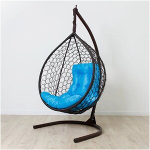 Подвесное кресло кокон STULER Plaint Ажур Венге 100х63х175 для дачи и сада садовое кресло с голубой подушкой