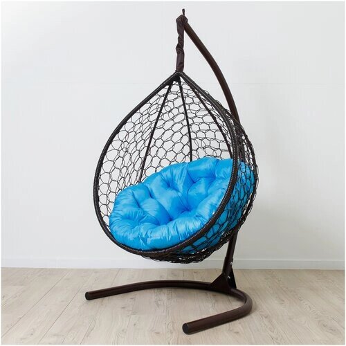 Подвесное кресло кокон STULER Plaint Ажур Венге 100х63х175 для дачи и сада садовое кресло с круглой голубой подушкой
