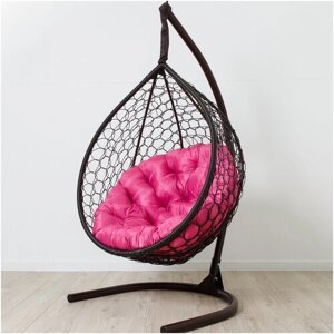 Подвесное кресло кокон STULER Plaint Ажур Венге 100х63х175 для дачи и сада садовое кресло с круглой розовой подушкой