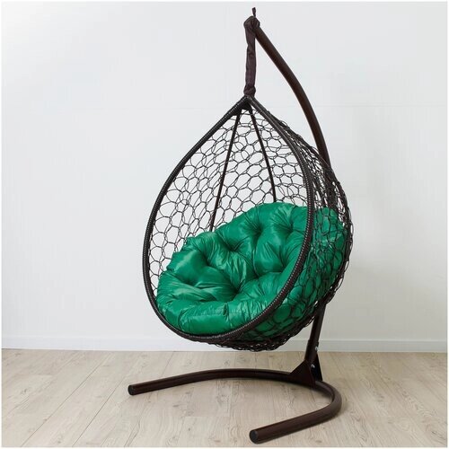 Подвесное кресло кокон STULER Plaint Ажур Венге 100х63х175 для дачи и сада садовое кресло с круглой зеленой подушкой