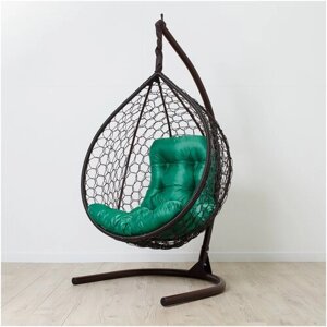 Подвесное кресло кокон STULER Plaint Ажур Венге 100х63х175 для дачи и сада садовое кресло с зеленой подушкой