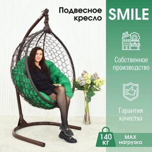 Подвесное кресло кокон STULER Smile Ажур Венге 100х63х175 для дачи и сада садовое с круглой зеленой подушкой
