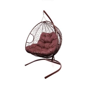 Подвесное кресло m-group для двоих коричневое, бордовая подушка