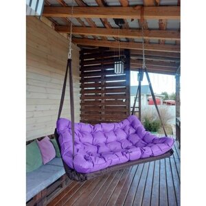 Подвесные качели, качели садовые, диван 180*100, качели для дачи, уличные качели коричневая с фиолетовой подушкой