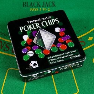 Покер, набор для игры (карты 2 колоды , фишки 100 шт), без номинала 20x20 см