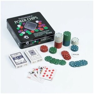 Покер, набор для игры карты 2 колоды, фишки 100 шт