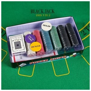 Покер, набор для игры (карты 2 колоды, фишки 300 шт. с номиналом, 60 х 90 см