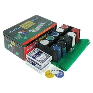 Покер, набор для игры (карты 2 колоды, фишки без номин 200 шт, сукно 60х90 см) микс
