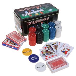 Покер, набор для игры (карты 2 колоды, фишки с номин. 200 шт, сукно 60х90 см)