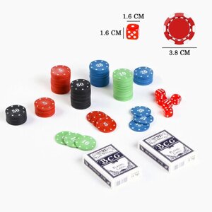 Покер "Время игры", набор для игры (100 фишек, 2 колоды карт, 5 кубиков) (комплект из 2 шт)