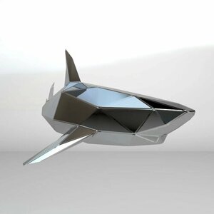 Полигональная фигура Акула, геометрический полигональный металлический декор интерьера