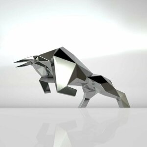 Полигональная фигура Атакующий бык , геометрический полигональный металлический декор интерьера