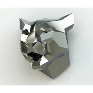 Полигональная фигура бюст Пантеры, металлическая голова, геометрический полигональный металлический декор интерьера