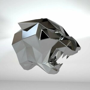 Полигональная фигура Бюст Ягуара, геометрический полигональный металлический декор интерьера