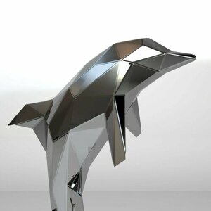 Полигональная фигура Дельфин, геометрический полигональный металлический декор интерьера