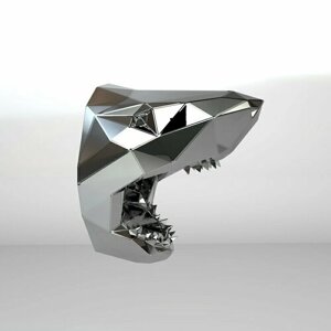 Полигональная фигура Голова Акулы, геометрический полигональный металлический декор интерьера