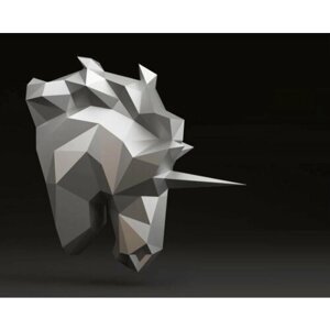 Полигональная фигура голова Единорога, геометрический полигональный металлический декор интерьера
