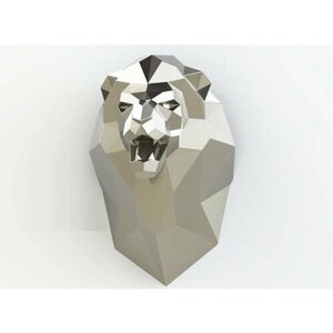 Полигональная фигура голова Льва из металла, геометрический полигональный металлический декор интерьера