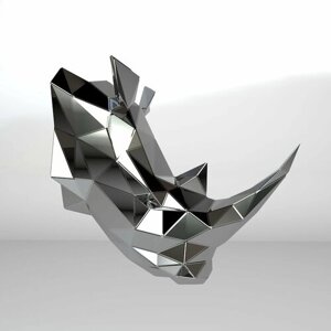 Полигональная фигура голова Носорога, геометрический полигональный металлический декор интерьера
