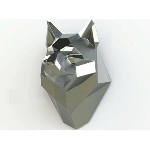 Полигональная фигура голова Волка, бюст, геометрический полигональный металлический декор интерьера