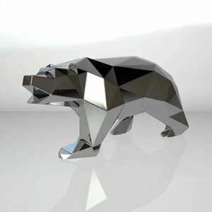 Полигональная фигура Гризли, медведь, геометрический полигональный металлический декор интерьера