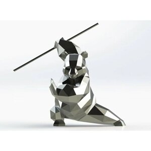 Полигональная фигура Кунг-Фу Панда, геометрический полигональный металлический декор интерьера