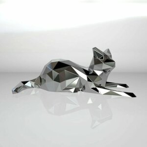 Полигональная фигура лежащего Кота, геометрический полигональный металлический декор интерьера