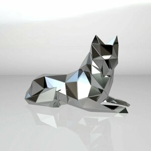 Полигональная фигура лежащий Волк, геометрический полигональный металлический декор интерьера