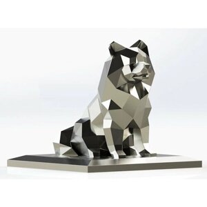 Полигональная фигура Шпиц, собака из метелла, геометрический полигональный металлический декор интерьера