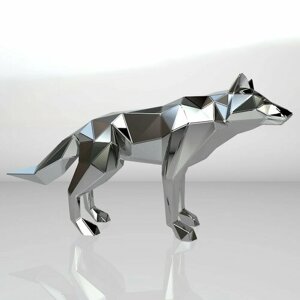 Полигональная фигура Волк, геометрический полигональный металлический декор интерьера