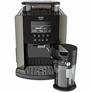 Полностью автоматическая кофемашина Krups EA819E Arabica Latte Quattro Force, 1450 Вт, емкость резервуара для воды 1,7 литра, давление насоса 15 бар, ЖК-дисплей, платиновый черный