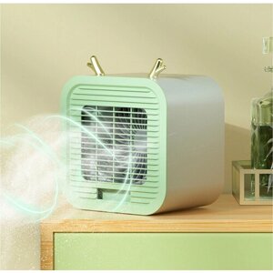 Портативный настольный вентилятор охлаждающий с кристаллами льда/Вентилятор - кондиционер зеленый цвет SOFA_DI/Мини вентилятор/Мини кондиционер