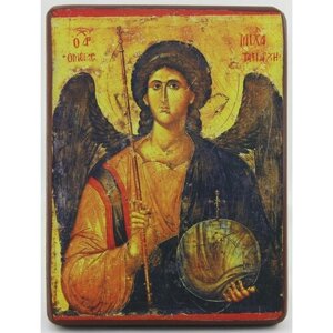 Православная Икона Архангел Михаил, деревянная иконная доска, левкас, ручная работа (Art. 1136М)