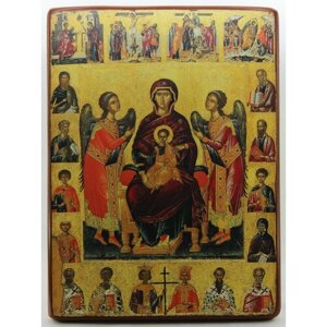 Православная Икона Божией Матери на престоле, деревянная иконная доска, левкас, ручная работа (Art. 1222С)