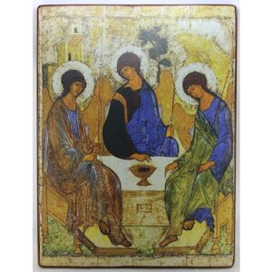 Православная икона Святая Троица (Андрей Рублёв), деревянная иконная доска, левкас, ручная работа (Art. 1081Б)
