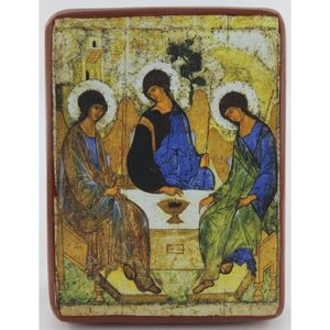 Православная икона Святая Троица (Андрей Рублёв), деревянная иконная доска, левкас, ручная работа (Art. 1081Мм)