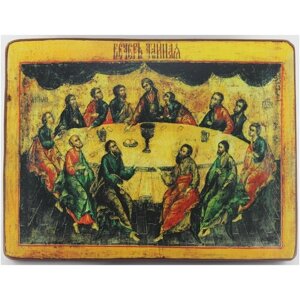 Православная Икона Тайная Вечеря, деревянная иконная доска, левкас, паволока, ручная работа (Art. 12525_3С)