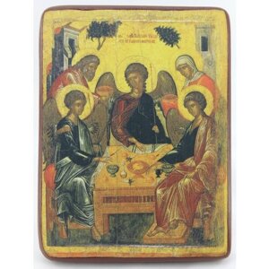 Православная Икона Троица (ветхозаветная), левкас, ручная работа (Art. 1240М)